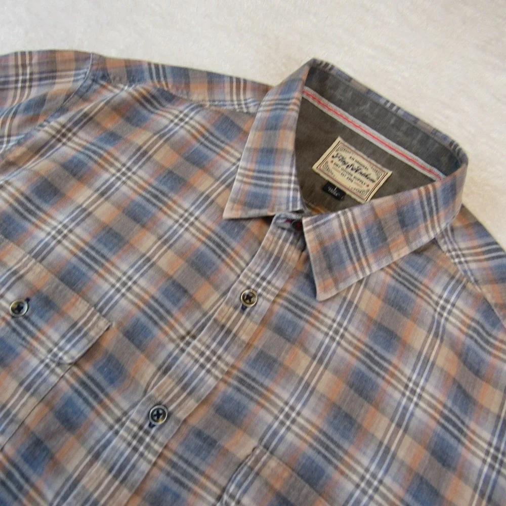 Flag & Anthem Plaid Button Down Mens Large Blue Orange Excellent HO22WS1004